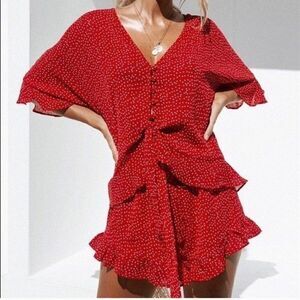 Sabo Shorts One piece Romper Playsuit Red Dotted XS